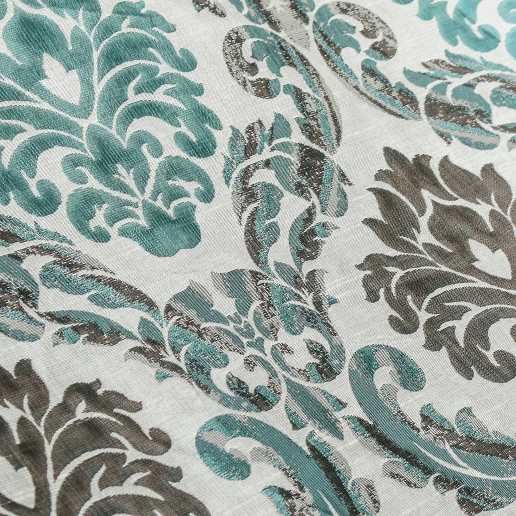 Teal N Grey Damask Jacquard Weave Curtain Panels