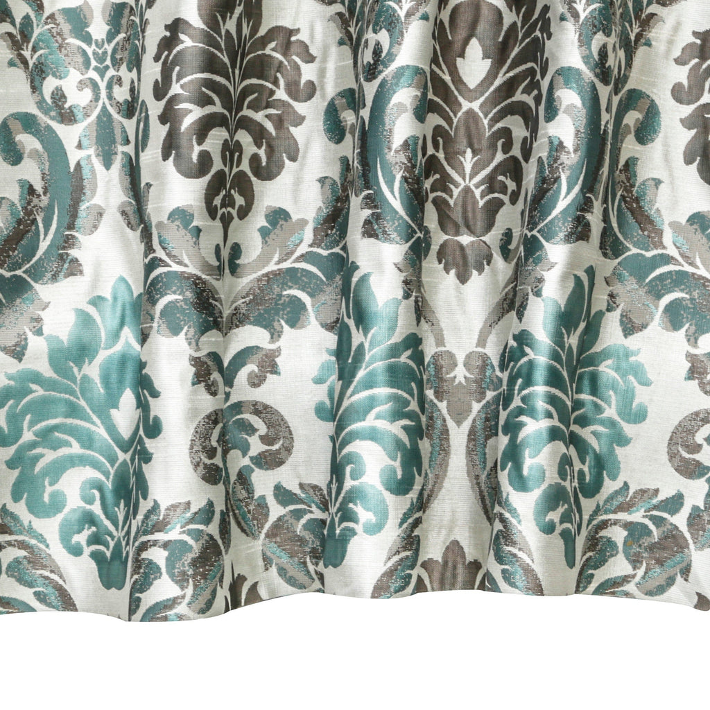 Teal & Grey Damask Jacquard Weave Fabric By The Metre