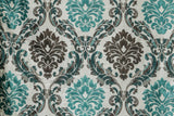 Teal & Grey Damask Jacquard Weave Fabric By The Metre