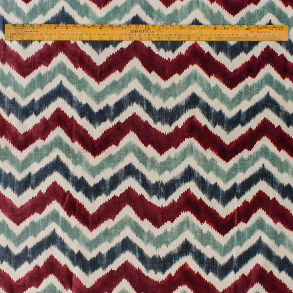 Teal N Burgundy Chevron Digital Print Velvet Curtain Panels