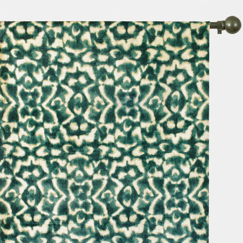 Green N Ivory Abstract Digital Printed Velvet Curtain Panels