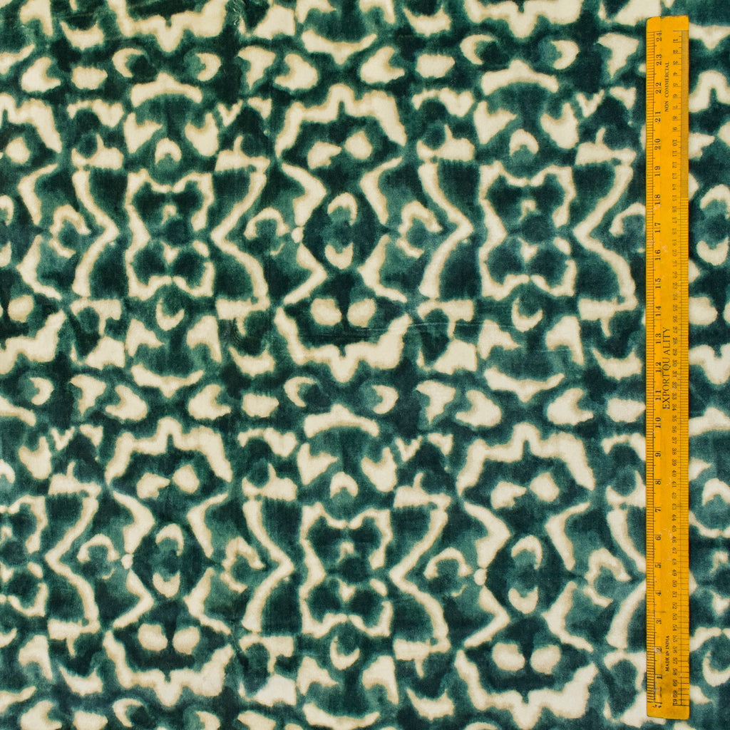 Green And Ivory Velvet Fabric By The Metre