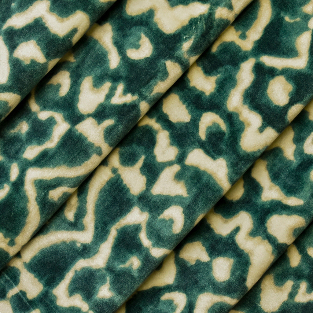 Green And Ivory Velvet Fabric By The Metre
