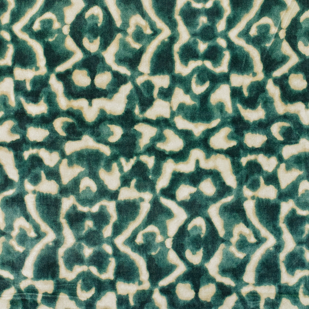 Green N Ivory Abstract Digital Printed Velvet Curtain Panels