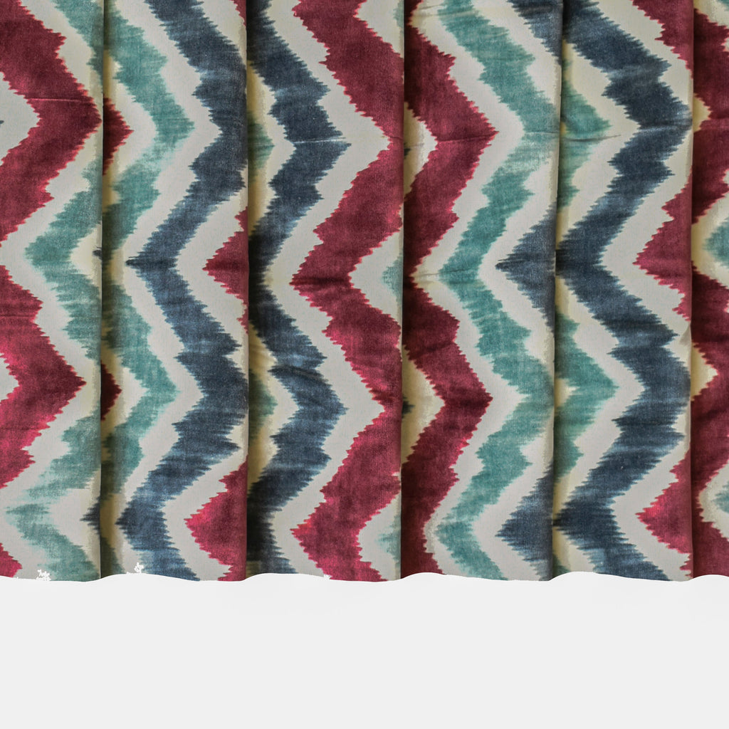 Teal N Burgundy Chevron Digital Print Velvet Curtain Panels