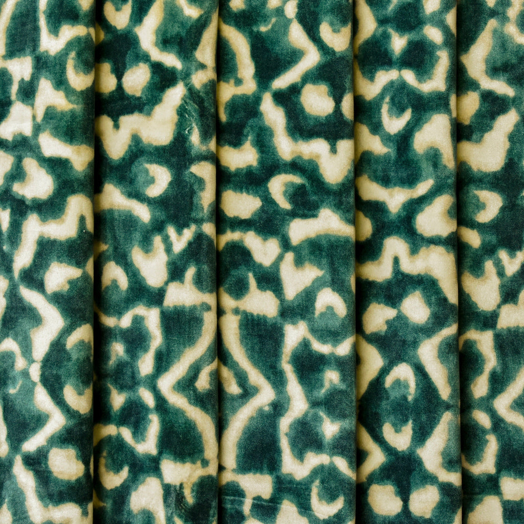 Green And Ivory Velvet Fabric By The Metre
