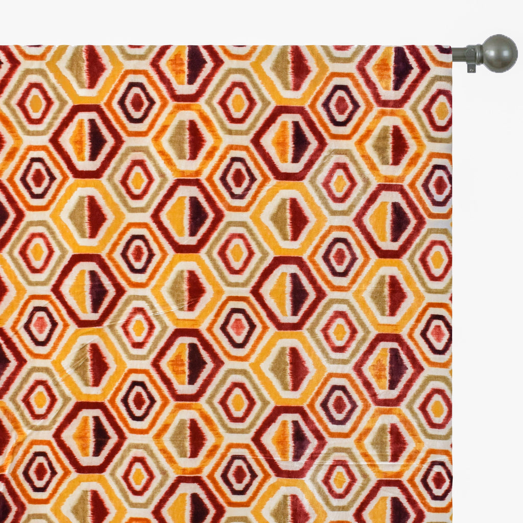Yellow, Orange Geometric Digital Print Velvet Curtain Panels