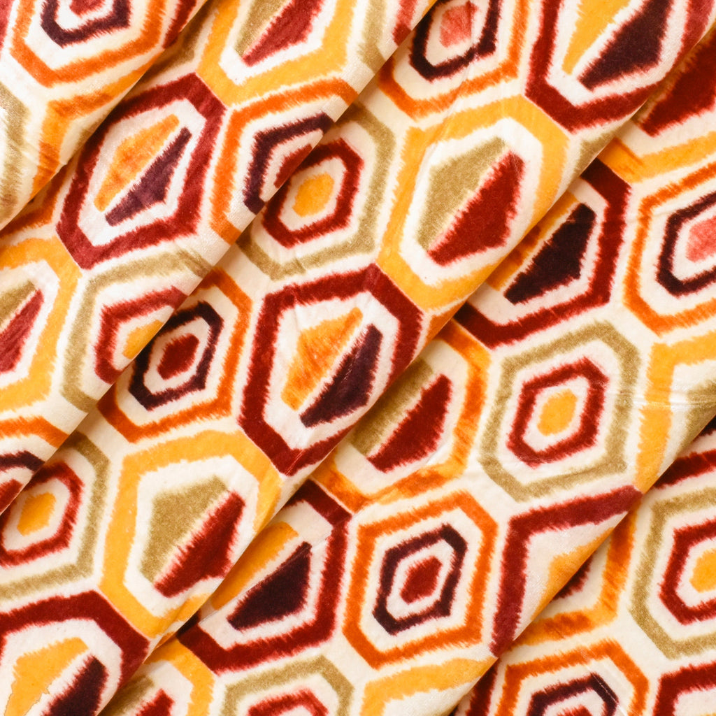 Yellow, Orange Geometric Digital Print Velvet Curtain Panels