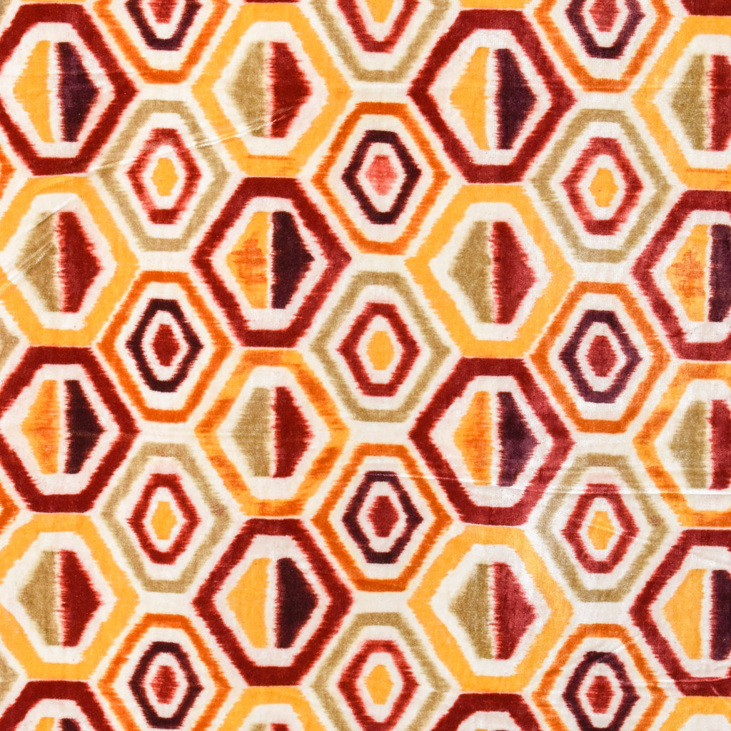 Yellow, Orange Geometric Digital Print Velvet Curtain Panels