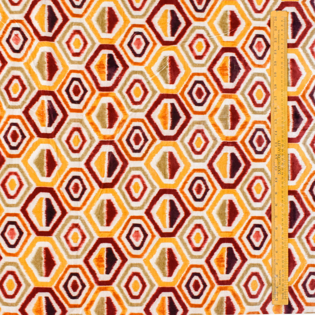 Yellow, Orange Geometric Digital Print Velvet Curtain Panels
