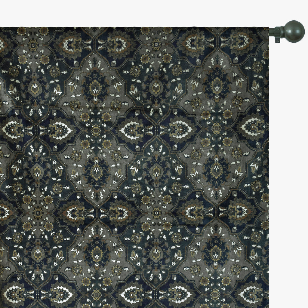 Arabic Black Abstract Digital Printed Velvet Curtain Panels