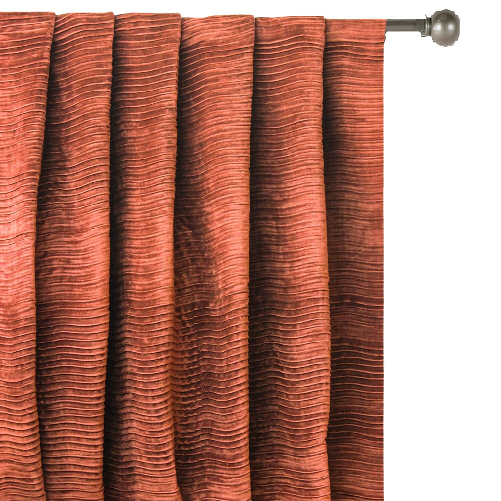 Rust Velvet With Pleats Stripe Textured Curtain Panels