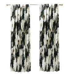 Midnight Roses Green, Brown Printed Cotton Curtain Panels