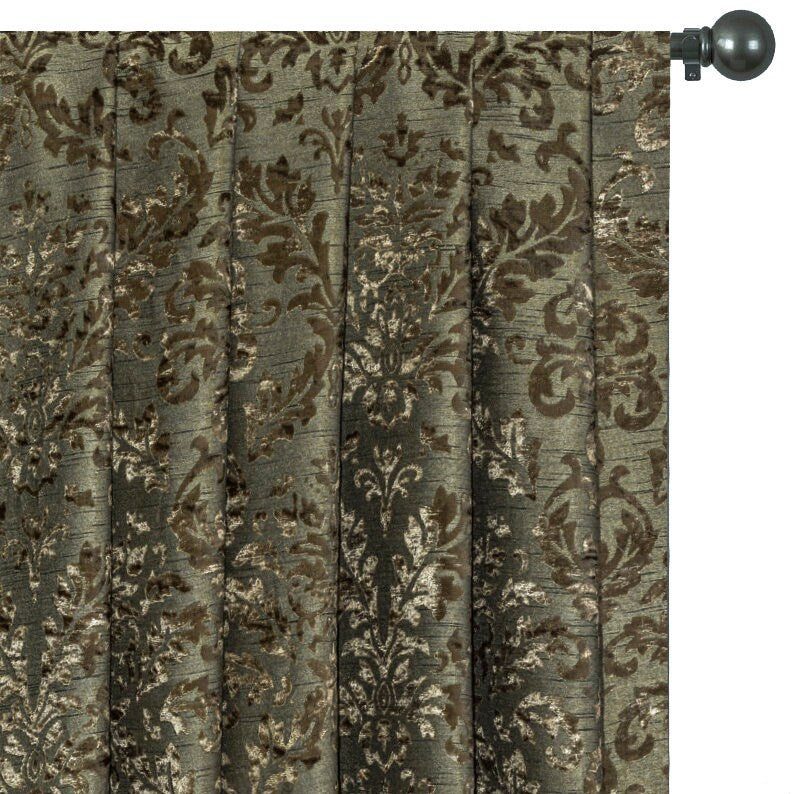 Olive Damask Soft Burnout Velvet Curtain Panels