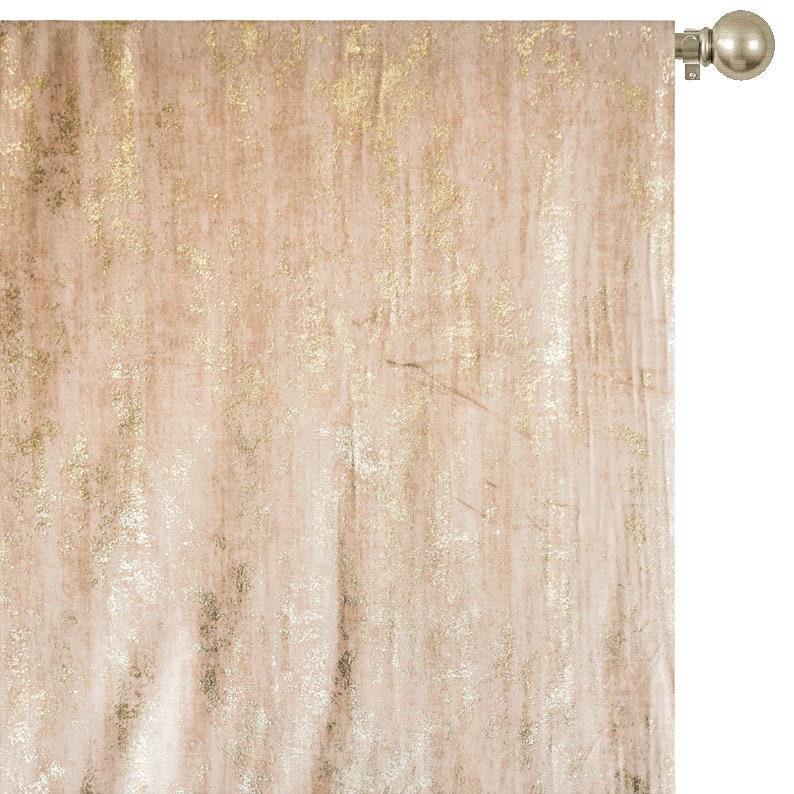 Cream Gold Foil Printed Velvet Textured Curtain Panels