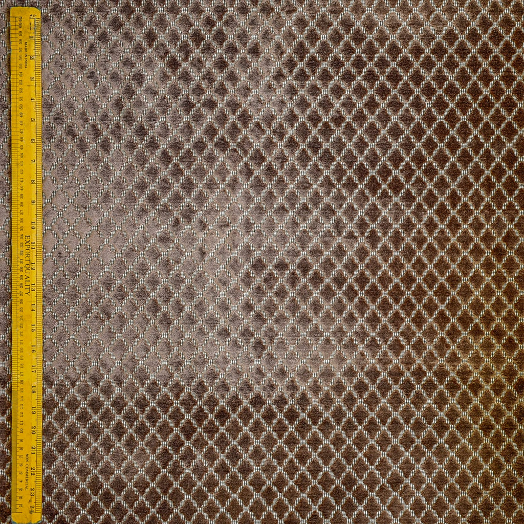 Geometric Brown Jacquard Velvet Fleur De Lis Curtain Panels