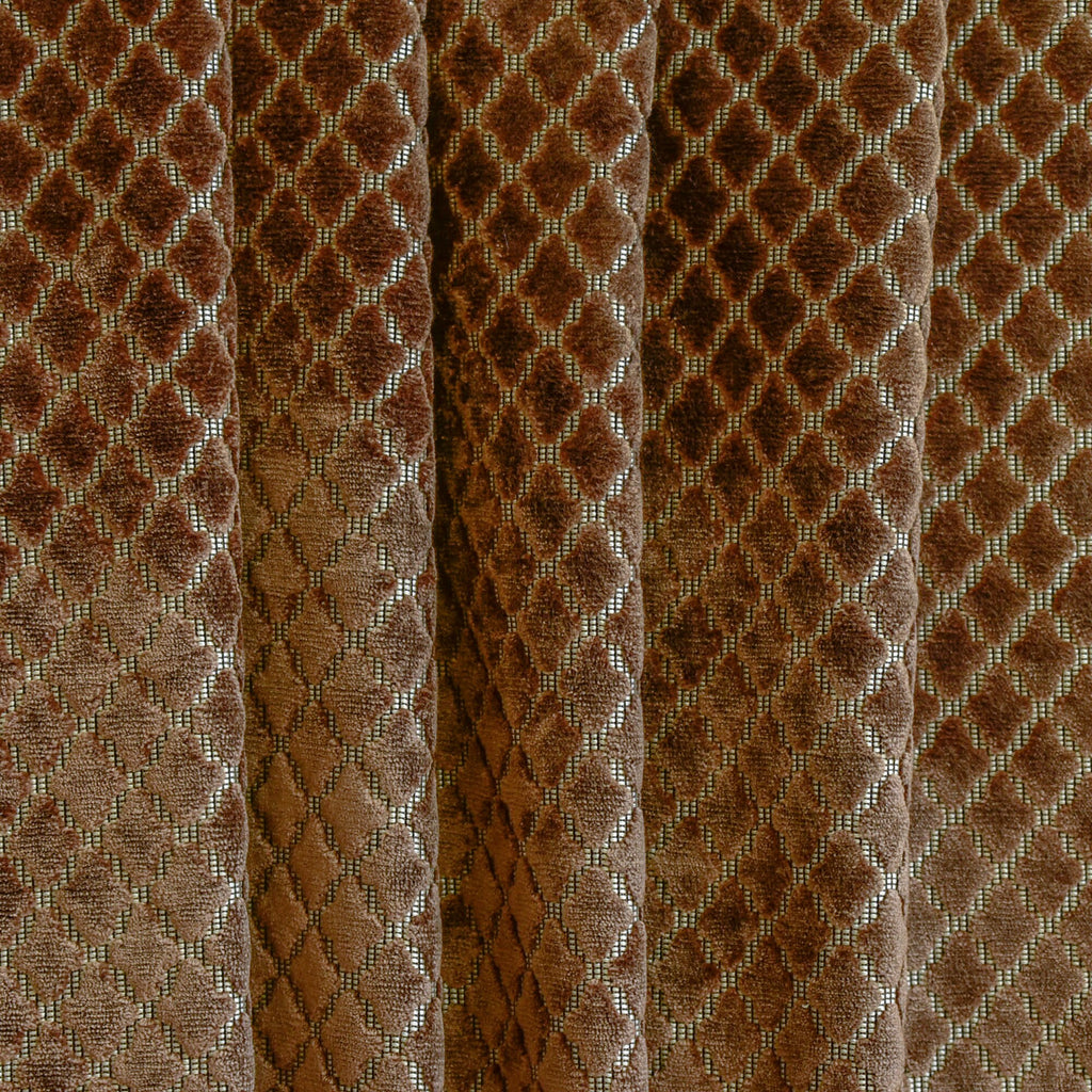 Geometric Brown Jacquard Velvet Fleur De Lis Curtain Panels