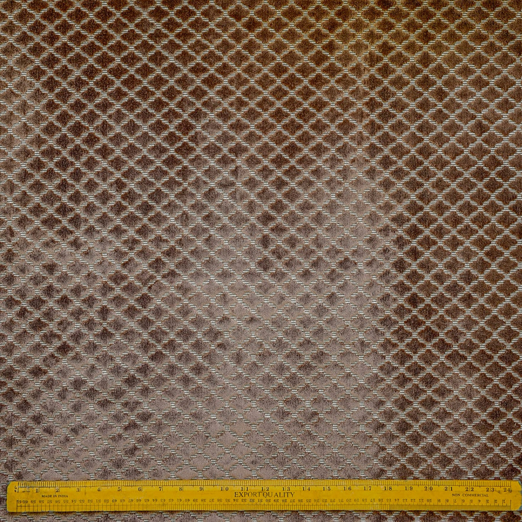 Geometric Brown Jacquard Velvet Fleur De Lis Curtain Panels