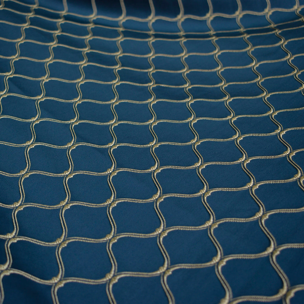 Navy Blue Moroccan Cotton Embroidered Curtain Panels