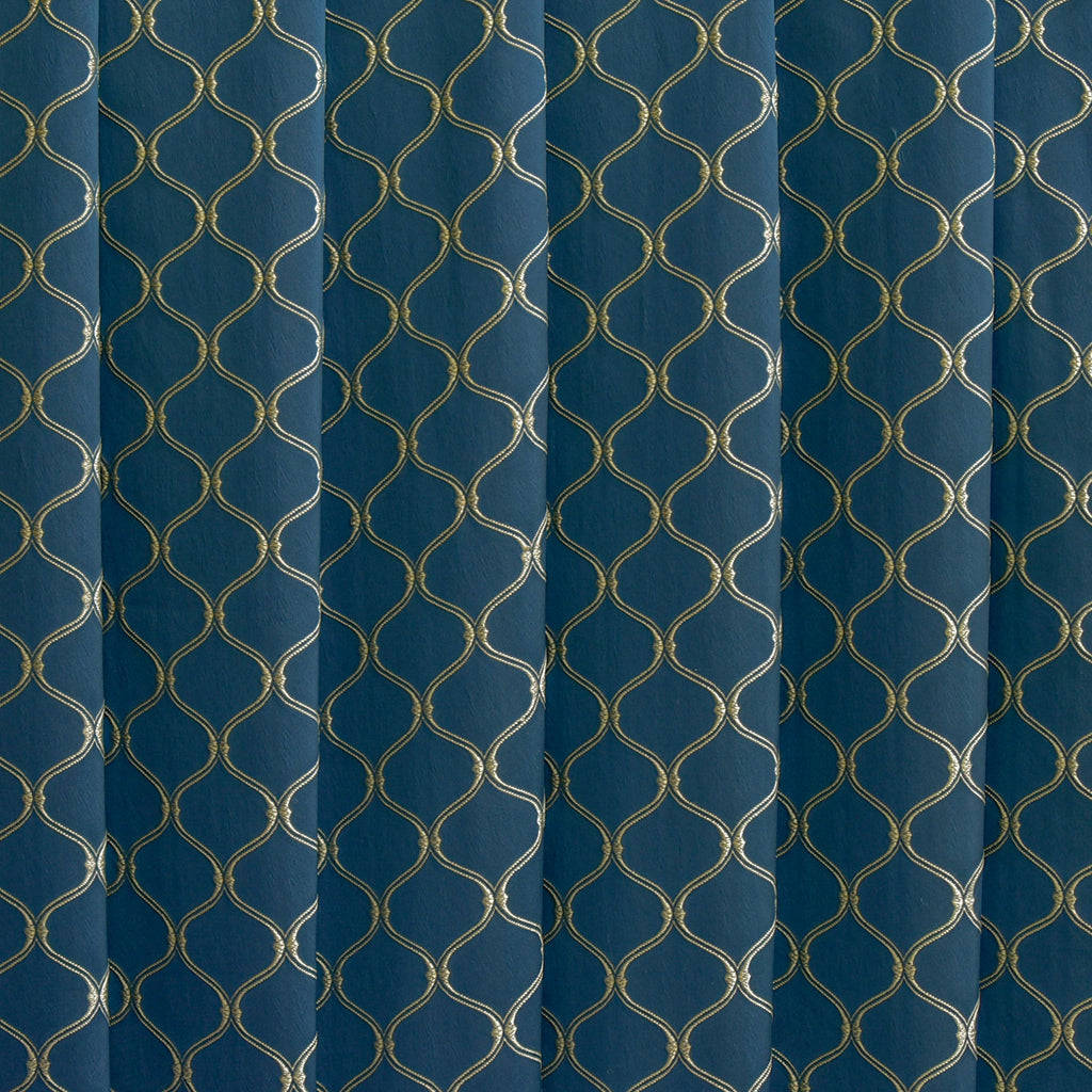 Navy Blue Moroccan Cotton Embroidered Curtain Panels