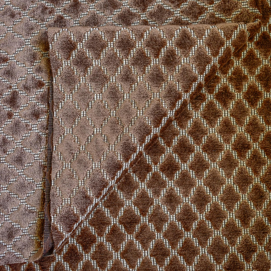 Geometric Brown Jacquard Velvet Fleur De Lis Curtain Panels