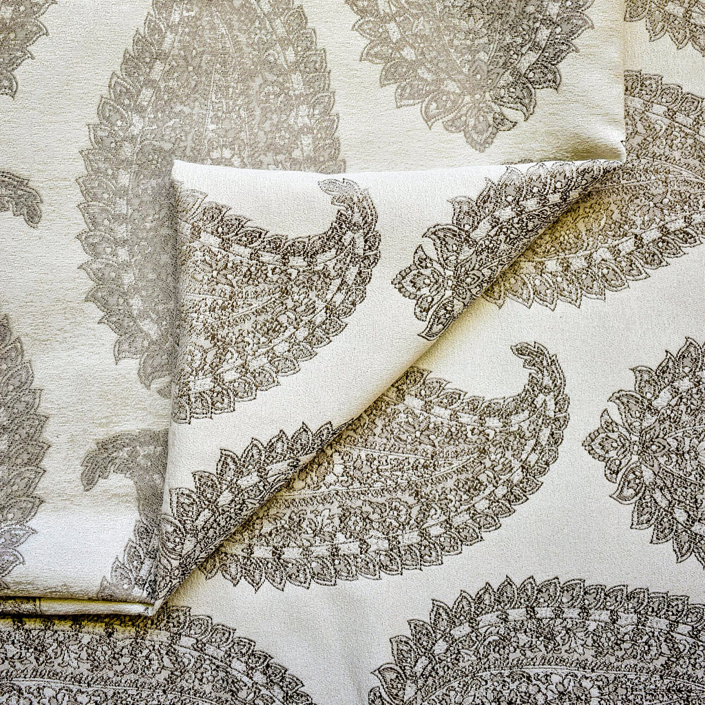 Ivory N Grey Paisley Cotton Woven Curtain Panels