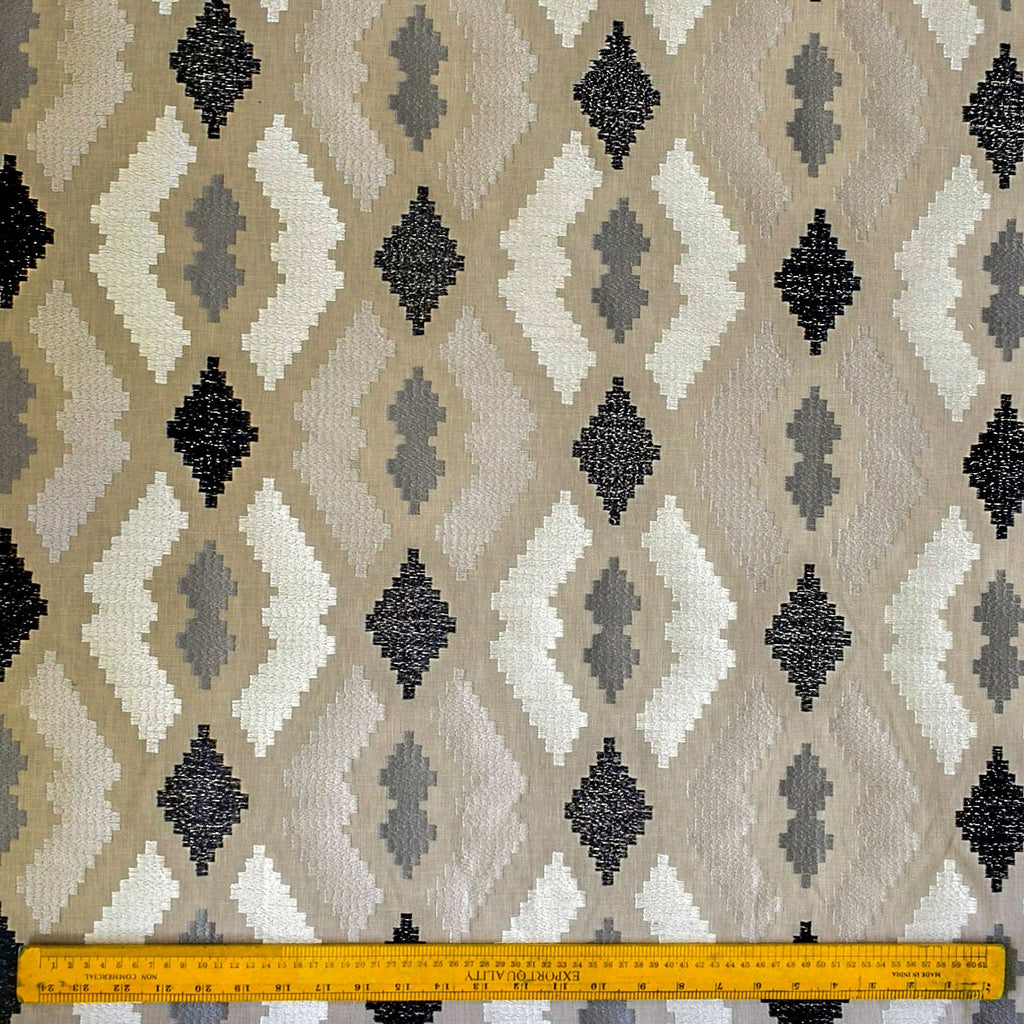 Beige Aztec Geometric Cotton Embroidered Curtain Panels