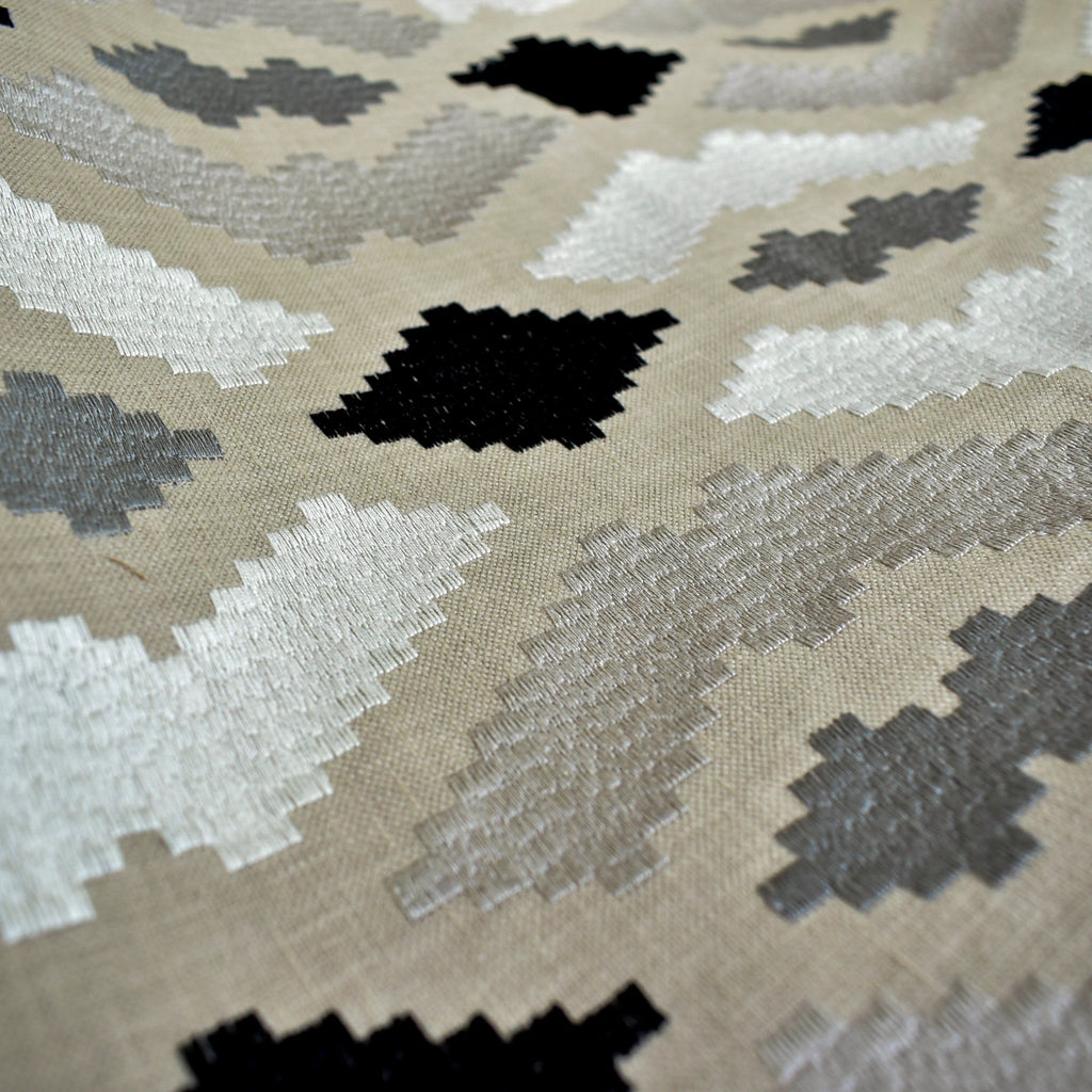 Beige Aztec Geometric Cotton Embroidered Curtain Panels