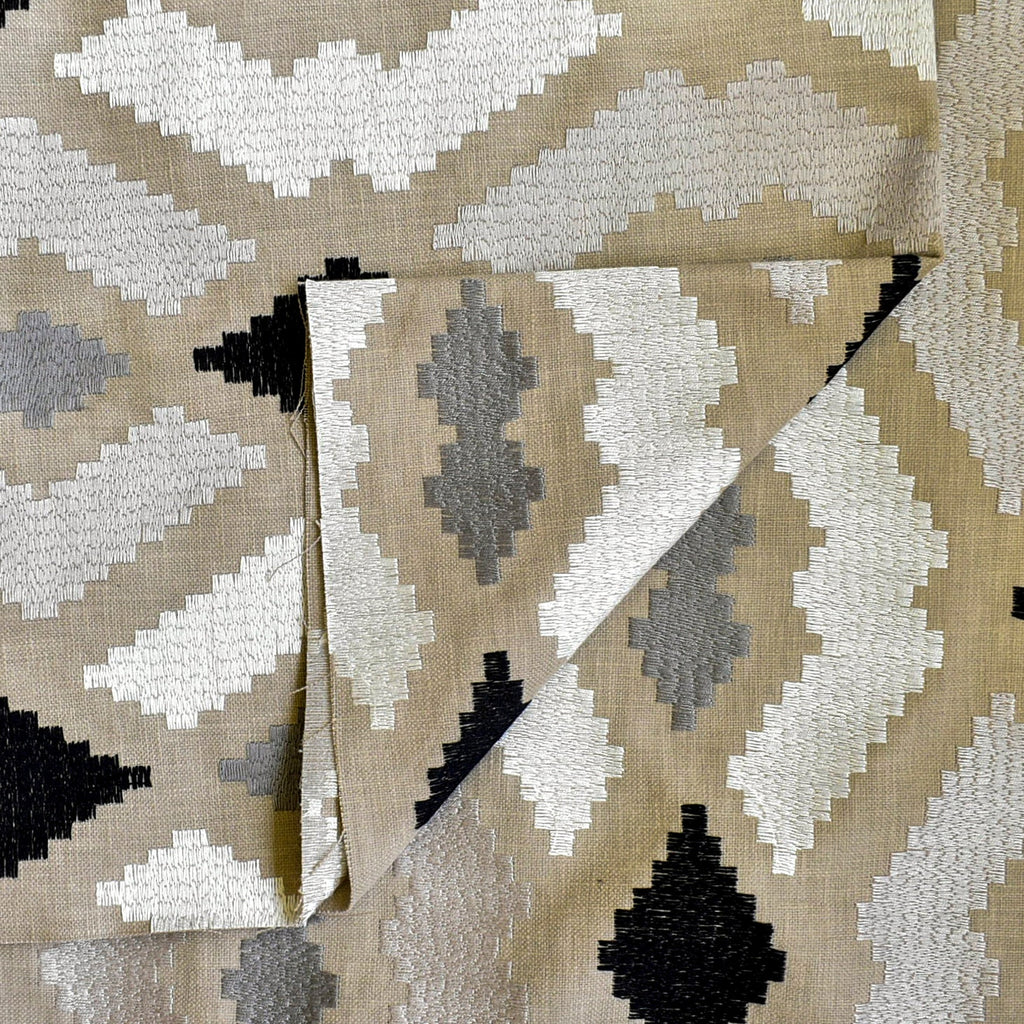 Beige Aztec Geometric Cotton Embroidered Curtain Panels