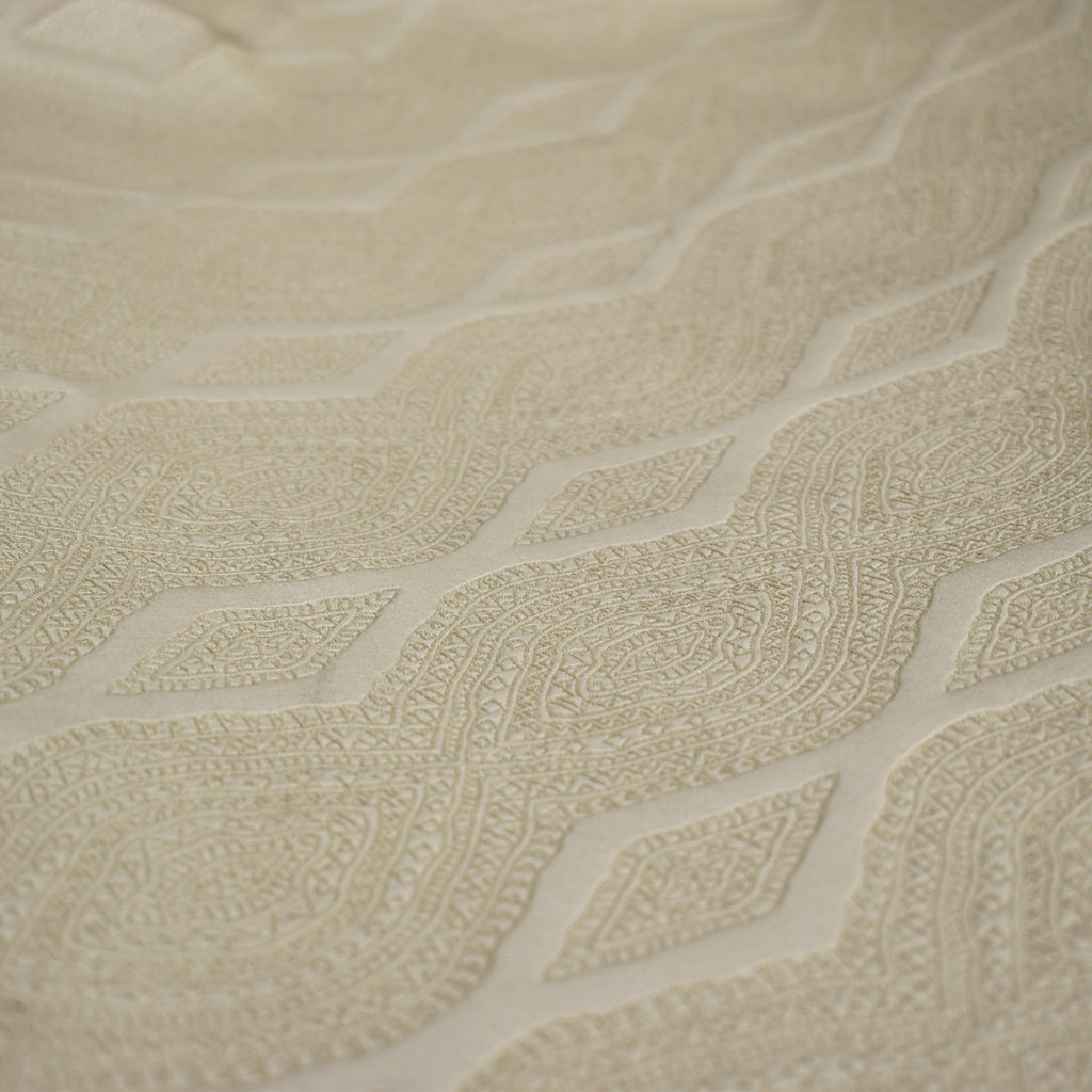 Beige Geometric Viscose Embroidered Woven Curtain Panels
