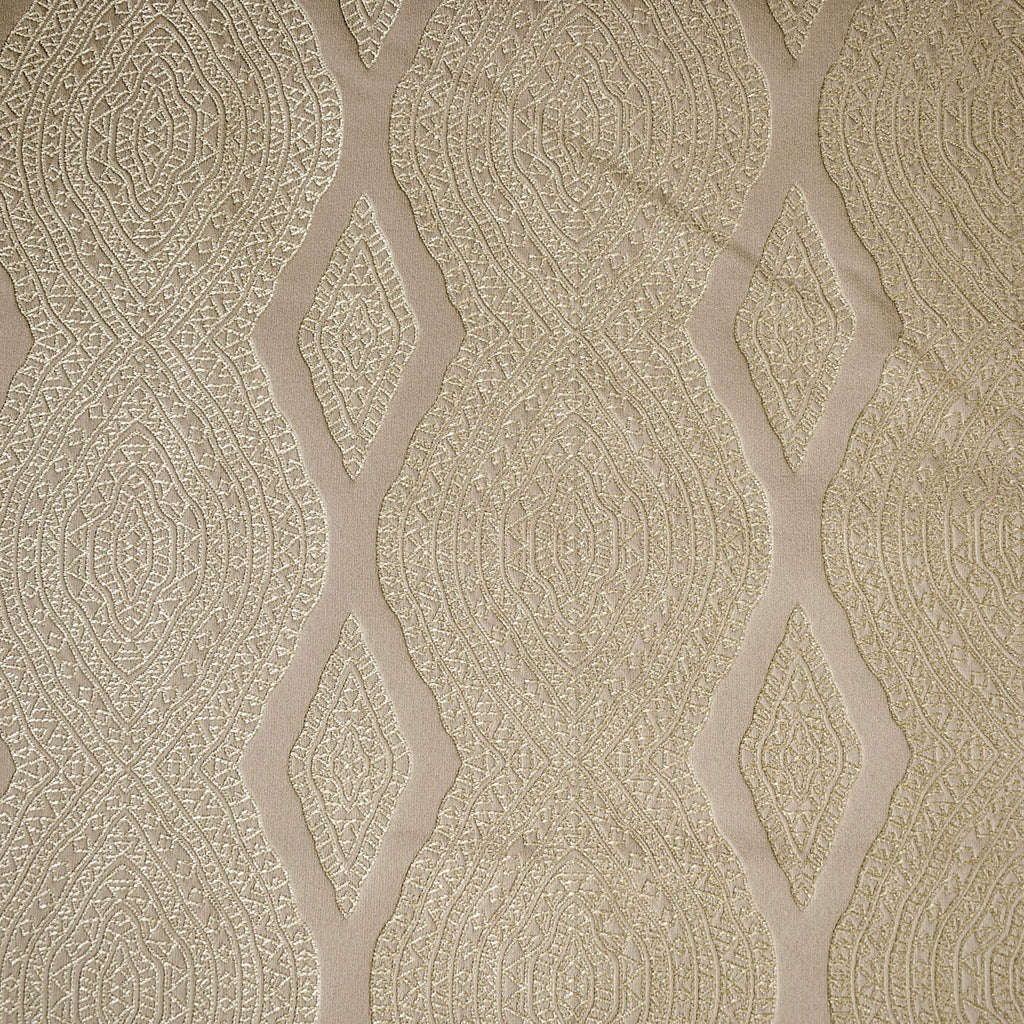 Beige Geometric Viscose Embroidered Woven Curtain Panels