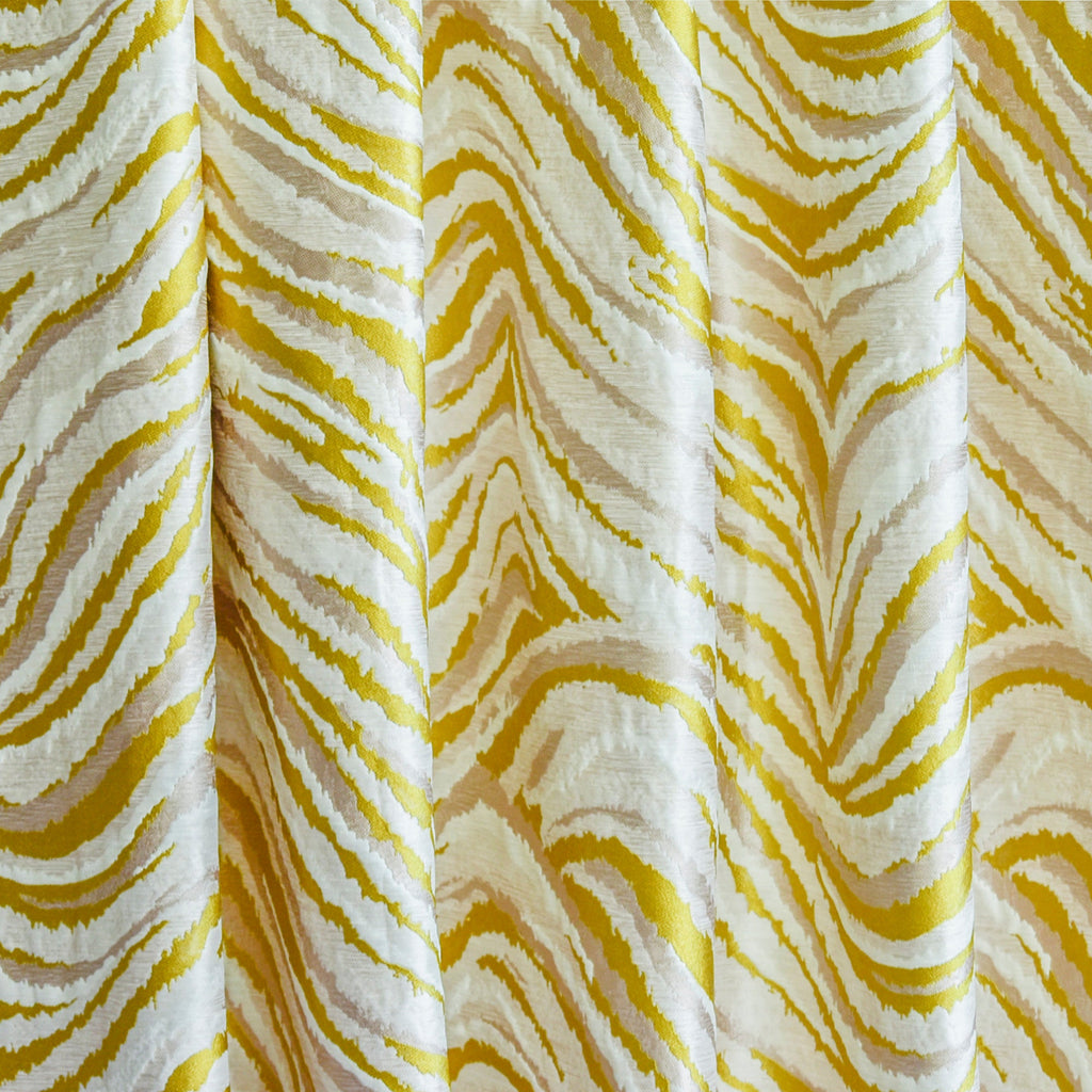 Chartreuse Waves Polyester Cotton Woven Curtain Panels