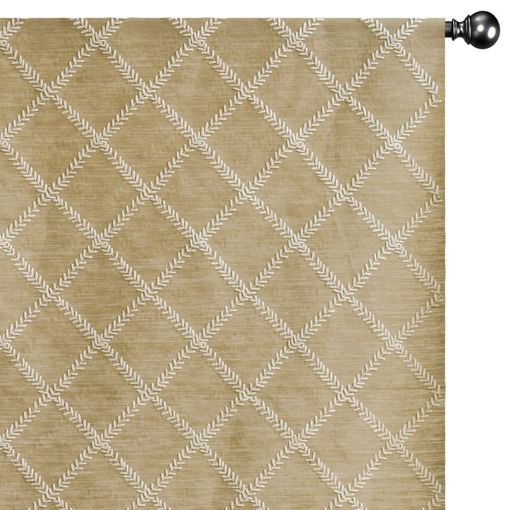 Beige Leafy Diamond Chain Stitch Embroidery Curtain Panels