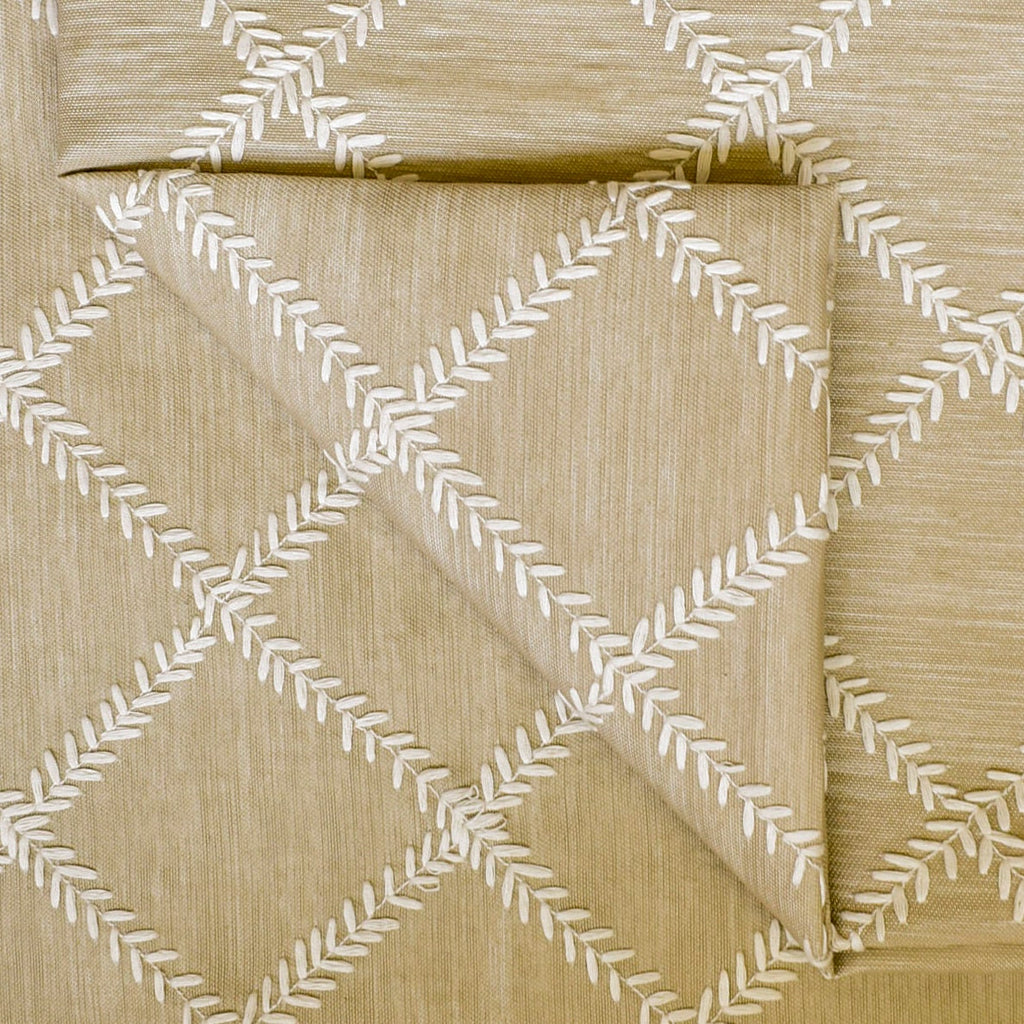 Beige Leafy Diamond Chain Stitch Embroidery Curtain Panels