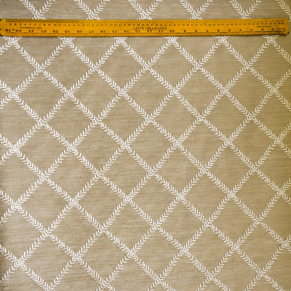 Beige Leafy Diamond Chain Stitch Embroidery Curtain Panels