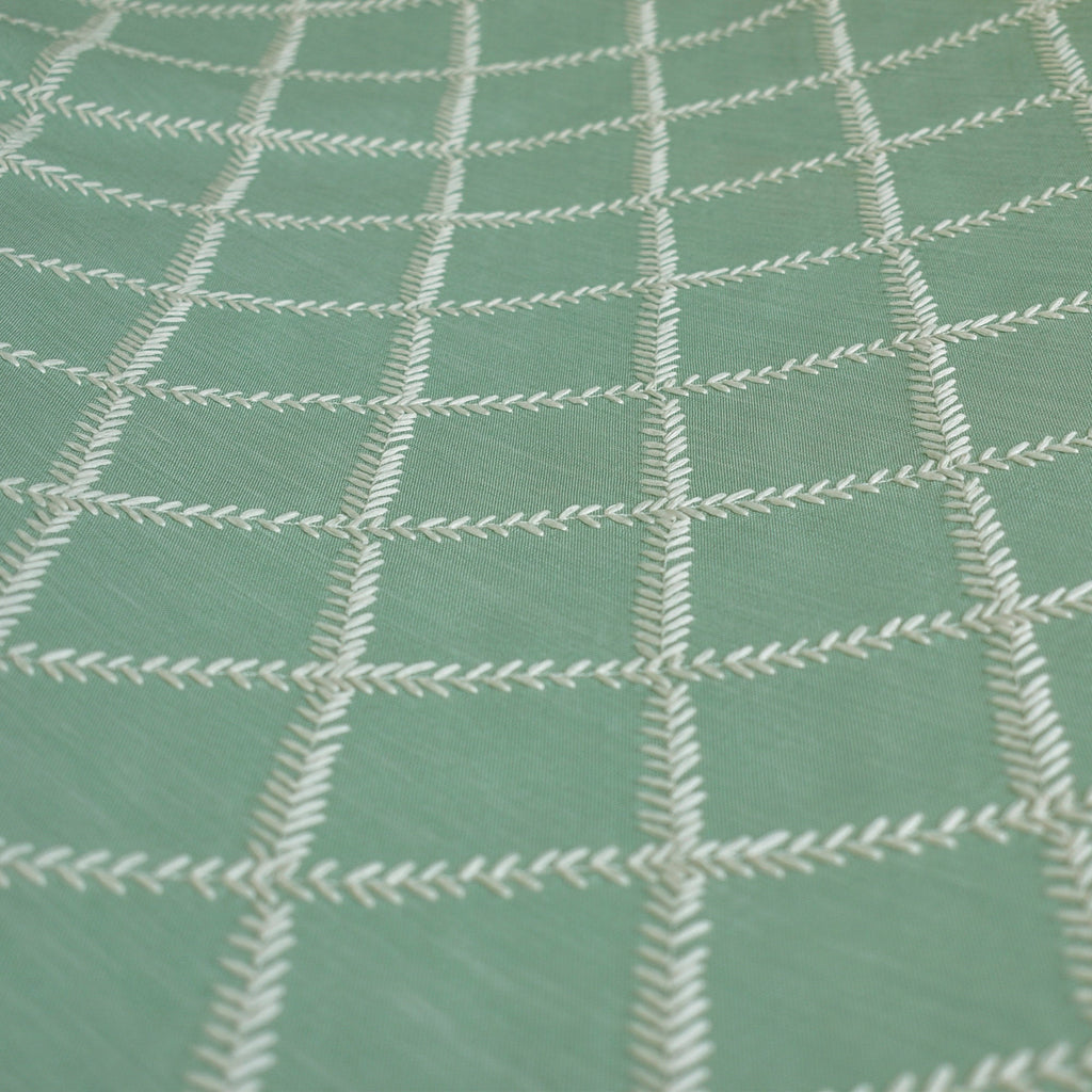 Duck Egg Leafy Diamond Chain Stitch Linen Curtain Panels