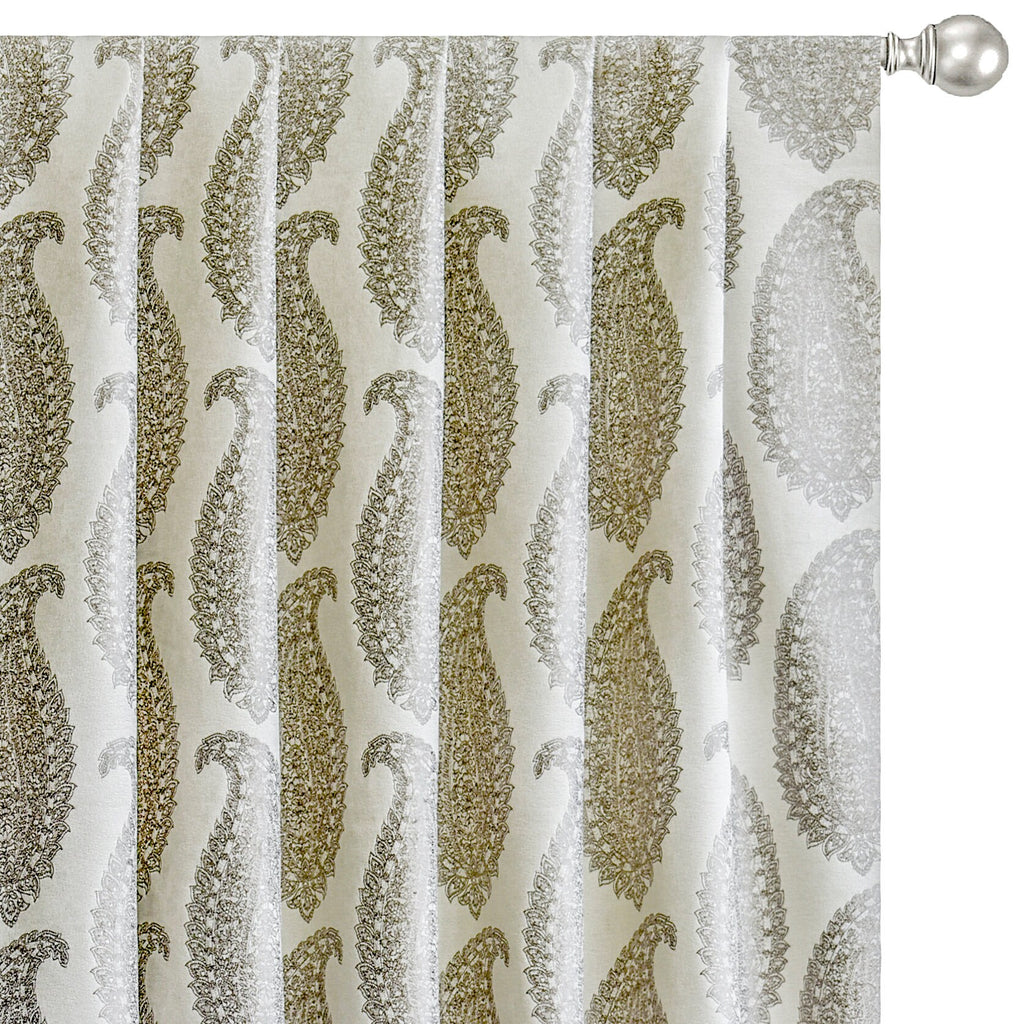 Ivory N Grey Paisley Cotton Woven Curtain Panels