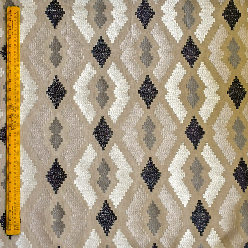 Beige Aztec Geometric Cotton Embroidered Curtain Panels
