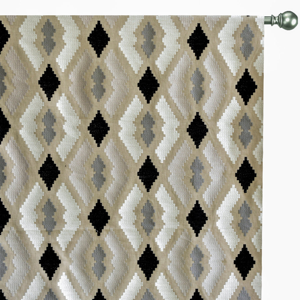 Beige Aztec Geometric Cotton Embroidered Curtain Panels