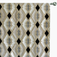 Beige Aztec Geometric Cotton Embroidered Curtain Panels