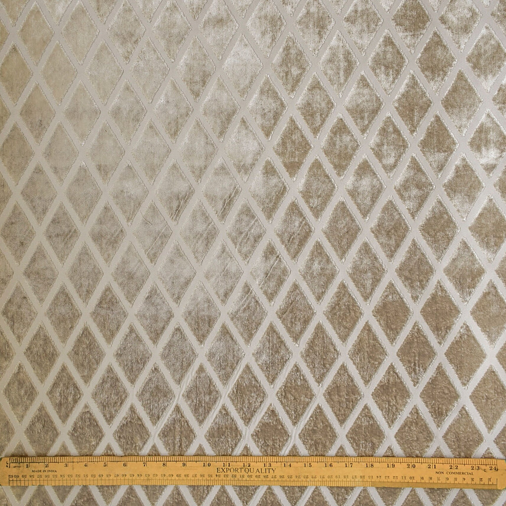Geometric Diamonds Beige Jacquard Cut Velvet Curtain Panels