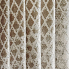 Geometric Diamonds Beige Jacquard Cut Velvet Curtain Panels