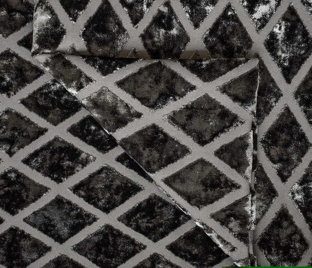 Geometric Diamonds Charcoal Jacquard Velvet Curtain Panels