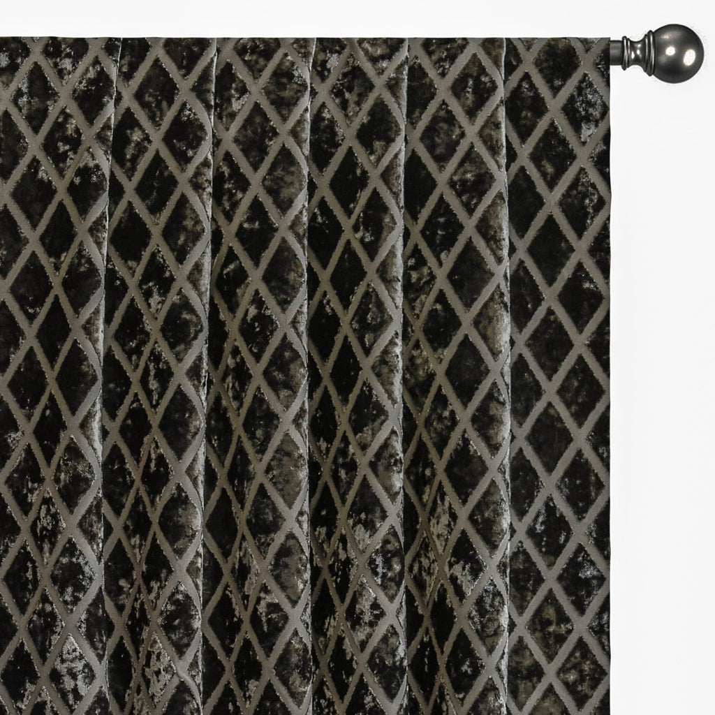 Geometric Diamonds Charcoal Jacquard Velvet Curtain Panels