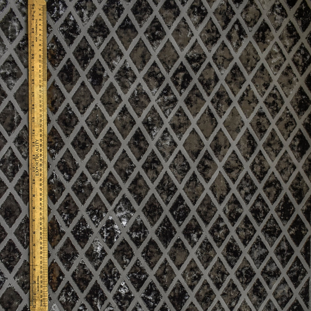Geometric Diamonds Charcoal Jacquard Velvet Curtain Panels