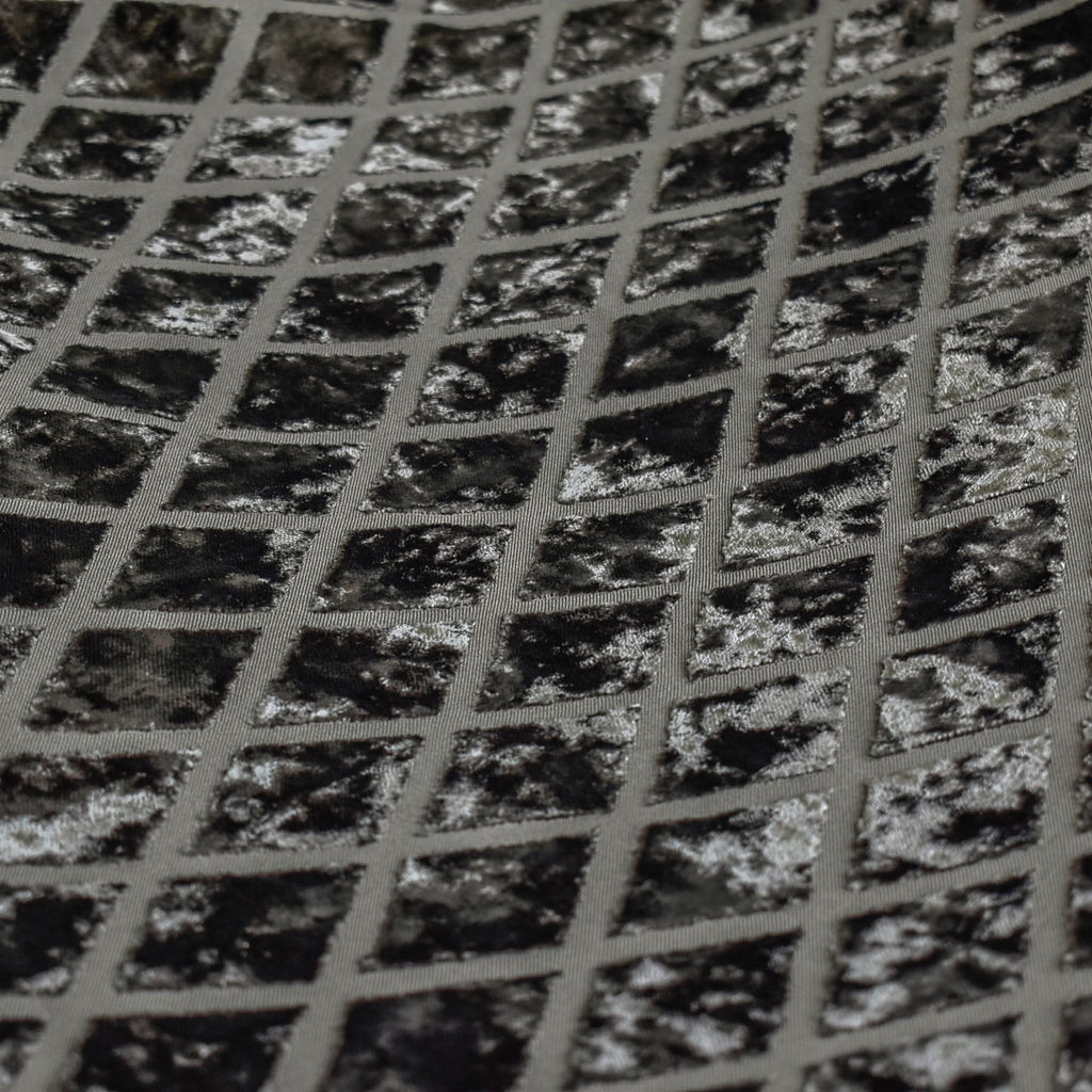 Geometric Diamonds Charcoal Jacquard Velvet Curtain Panels