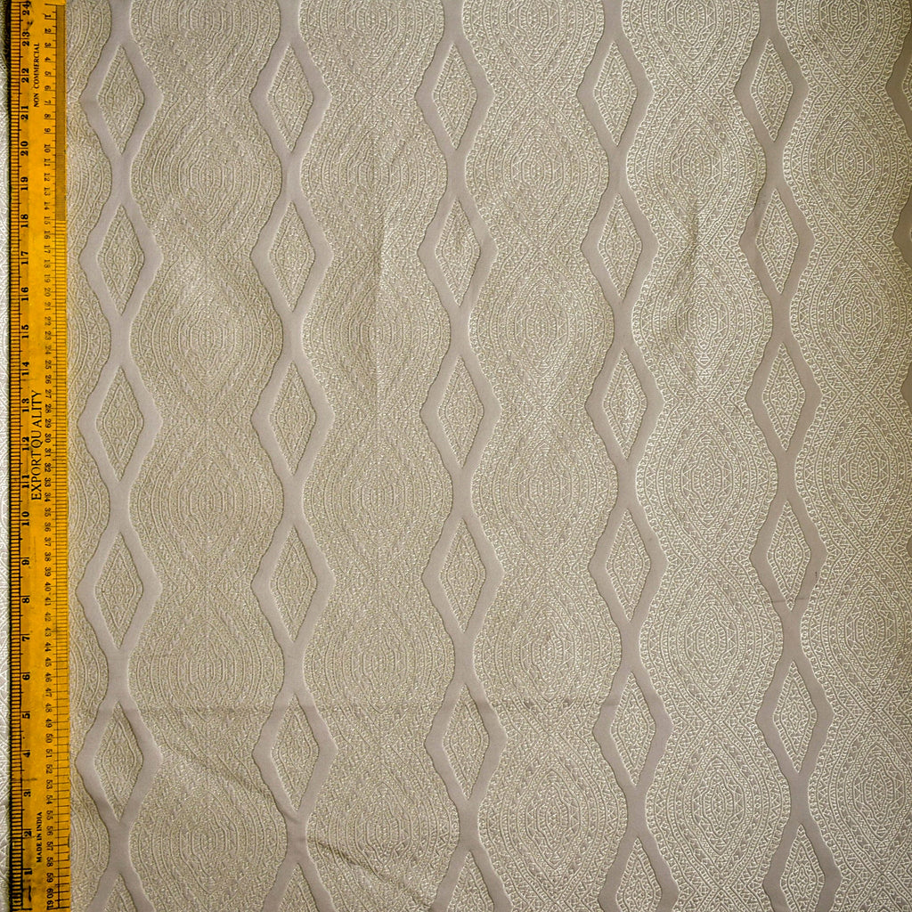 Beige Geometric Viscose Embroidered Woven Curtain Panels