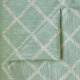 Duck Egg Leafy Diamond Chain Stitch Linen Curtain Panels