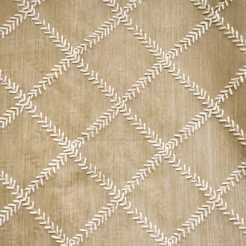 Beige Leafy Diamond Chain Stitch Embroidery Curtain Panels