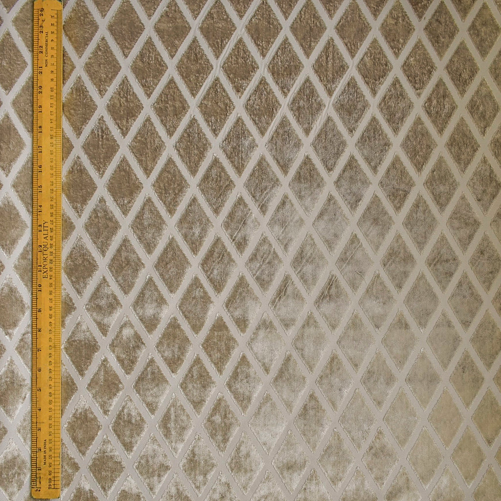 Geometric Diamonds Beige Jacquard Cut Velvet Curtain Panels